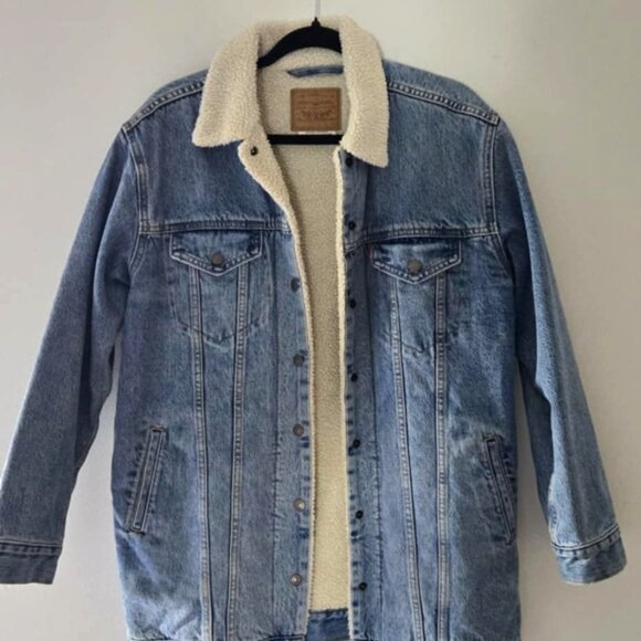 Levi's Jackets & Blazers - Levis Long Line Denim Sherpa Trucker Jacket